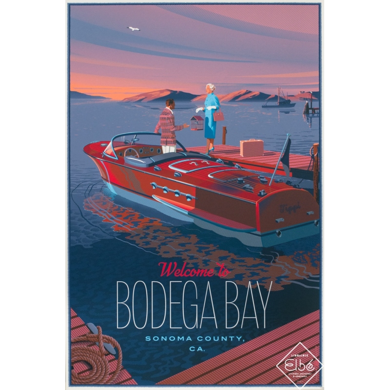 Silkscreen poster - Laurent Durieux - 2020 - Welcome to Bodega Bay, variante - 63/185 - 35,8 by 24 inches