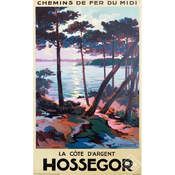 Affiche ancienne de voyage - E. Paul Champseix - Circa 1925 - Hossegor - La Côte d'Argent - 99 par 62 cm