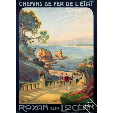 Affiche ancienne de voyage - Stéphane Brecq - 1920 - Royan sur l'Océan - Royan vue de Vallieres - 105 par 75 cm