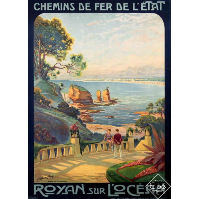 Affiche ancienne de voyage - Stéphane Brecq - 1920 - Royan sur l'Océan - Royan vue de Vallieres - 105 par 75 cm