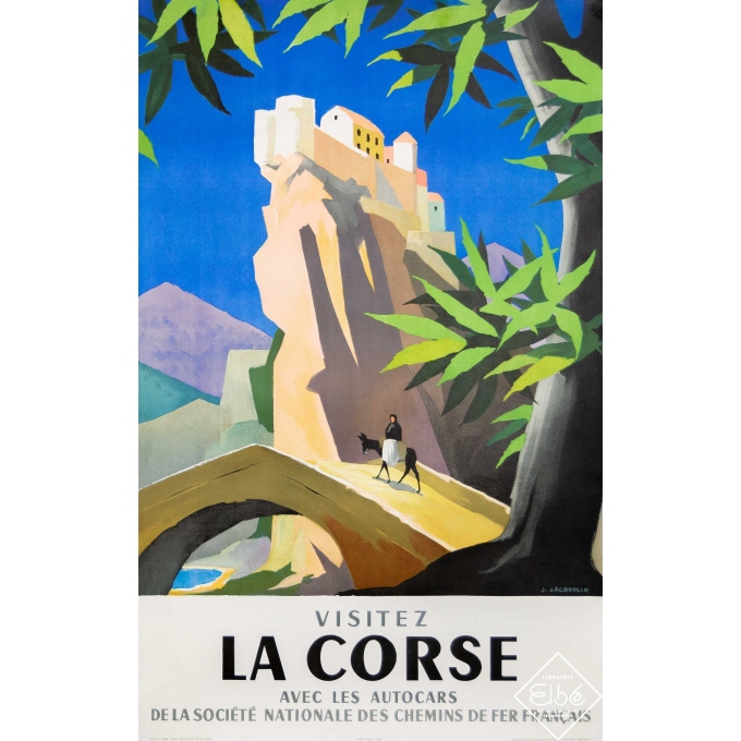 Affiche ancienne de voyage - J. Jacquelin - 1960 - La Core - Visitez la Corse - 100 par 62 cm