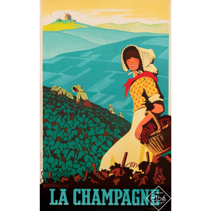 Affiche ancienne de voyage - Sénéchal - 1937 - Champagne - 100 par 62 cm