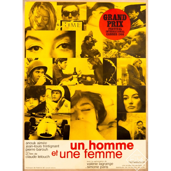 Affiche ancienne de cinéma - 1966 - Un homme et une femme - 78 par 60,5 cm
