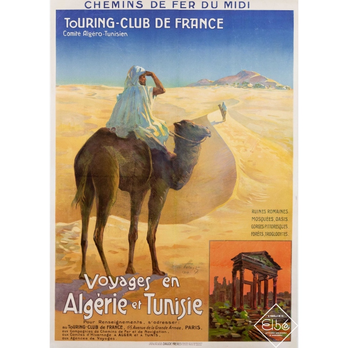Affiche ancienne de voyage - Henri Tolart - 1910 - Voyages en Algérie et Tunisie - 103 par 73 cm