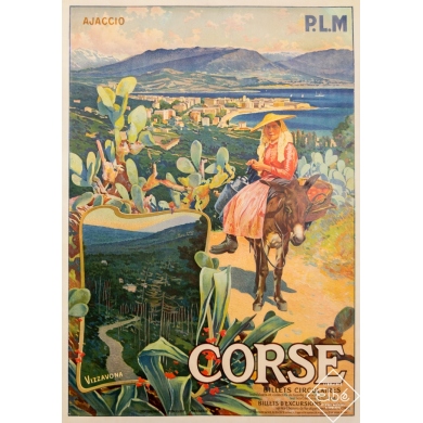 Affiche ancienne de voyage - David Dellepiane - Circa 1920 - Corse - Ajaccio - Vizzavona - PLM - 107 par 75,5 cm