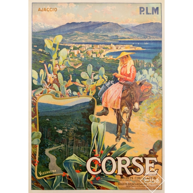 Vintage travel poster - David Dellepiane - Circa 1920 - Corse - Ajaccio - Vizzavona - PLM - 42,1 by 29,7 inches