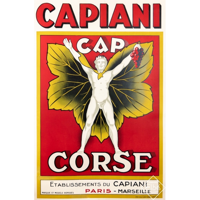 Affiche ancienne de publicité - Circa 1930 - Capiani - Cap Corse - 118,5 par 78 cm
