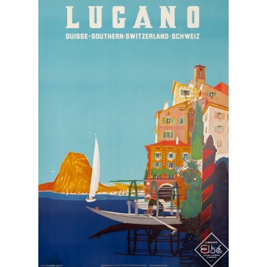 Affiche ancienne de voyage - 1950 - Lugano - Suisse - Southern Switzerland - Schweiz - 130 par 91 cm