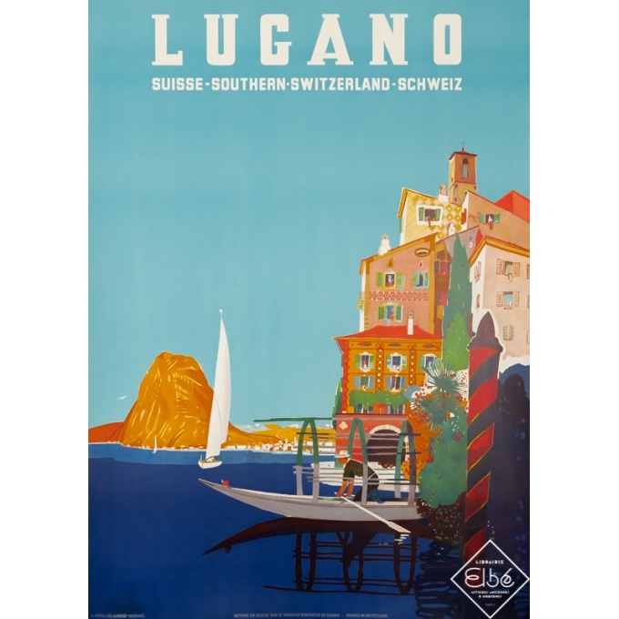 Vintage travel poster - 1950 - Lugano - Suisse - Southern Switzerland - Schweiz - 51,2 by 35,8 inches