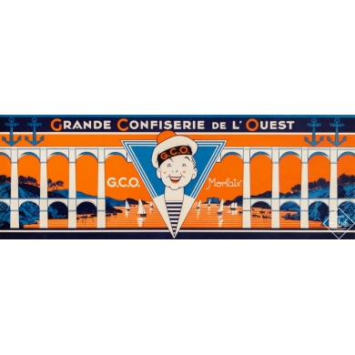 Affiche ancienne de publicité - A. Malassinet - Circa 1930 - Grande Confiserie de l'Ouest - G.C.O Morlais - 16,5 par 45,5 cm