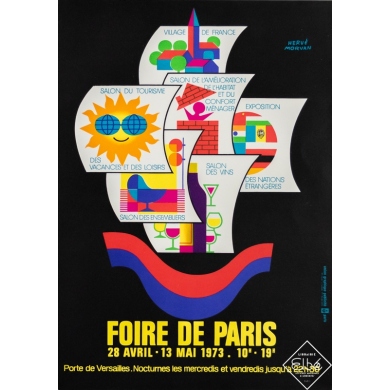 Affiche ancienne d'exposition - Hervé Morvan - 1973 - Foire de Paris - 1973 - 55 par 35 cm
