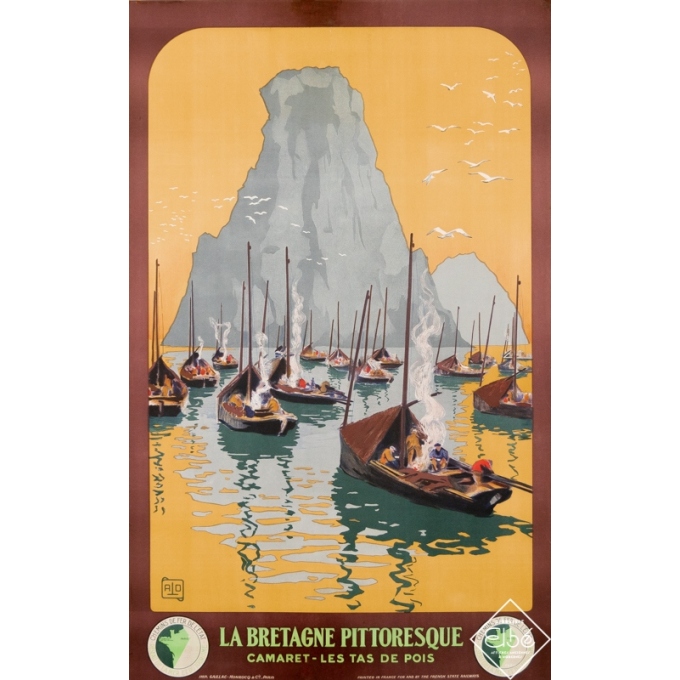 Affiche ancienne de voyage - Hallo dit ALO - 1925 - La Bretagne Pittoresque - Camaret - Les Tas de Pois - 98 par 62 cm