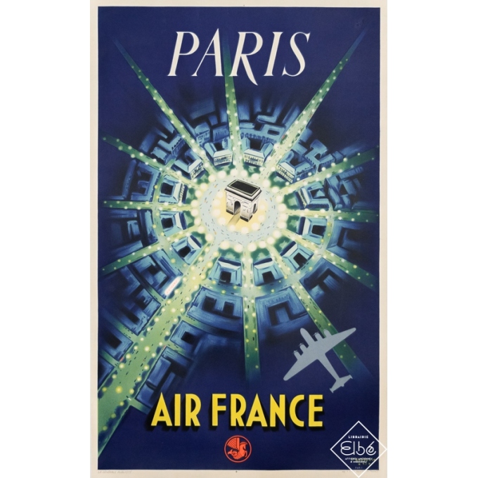 Vintage travel poster - Baudouin - 1947 - Air France - Paris - 50 by 24,4 inches