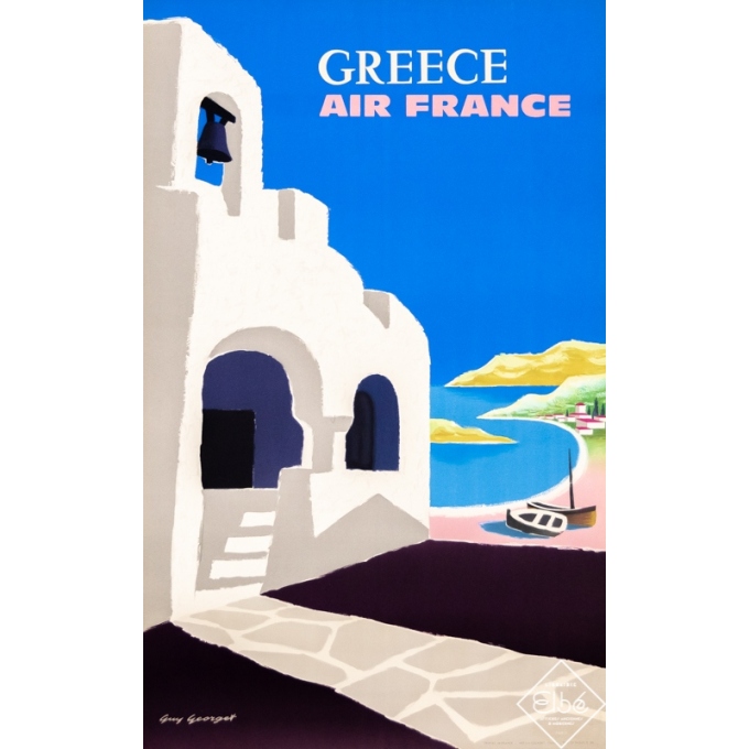 Affiche ancienne de voyage - Guy Georget - 1959 - Air France - Greece - Grèce - 100 par 62 cm
