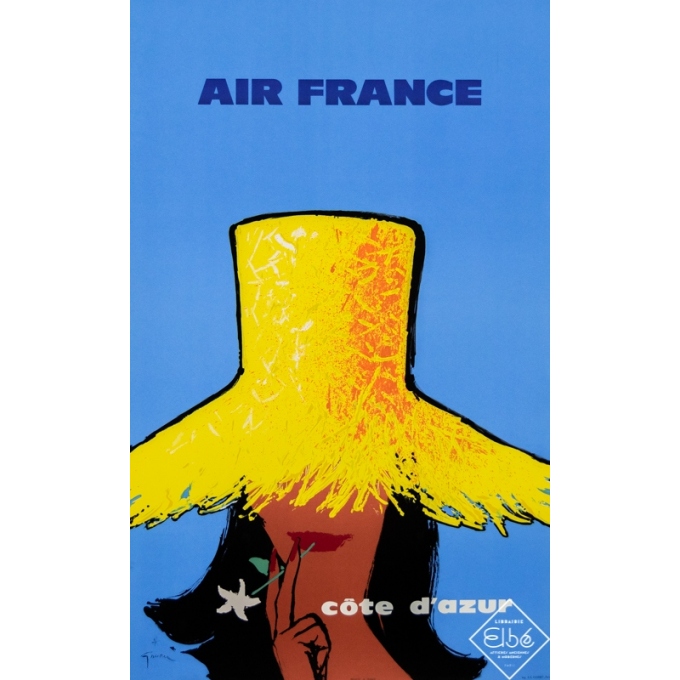 Affiche ancienne de voyage - Gruau - 1963 - Air France - Côte d'Azur - 100 par 62 cm