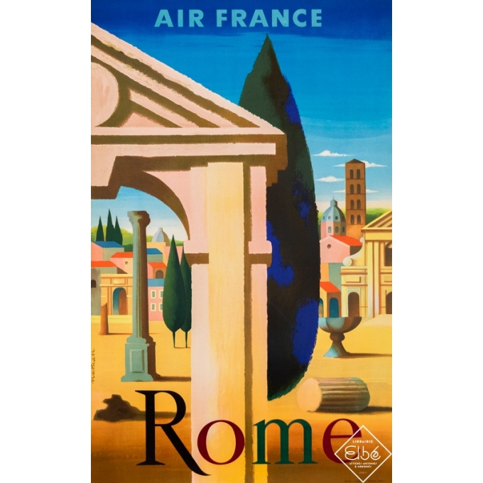 Affiche ancienne de voyage - Nathan - 1959 - Air France - Rome - 100 par 62 cm