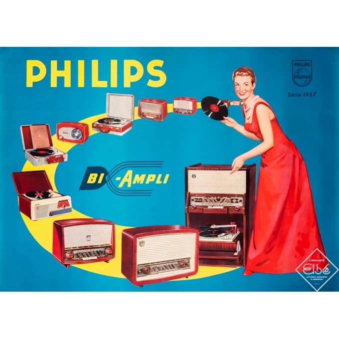 Affiche ancienne de publicité - Philips - Bi-Ampli Série 1957 - 161 par 117 cm