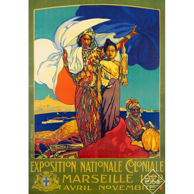 Affiche ancienne de voyage - David Dellepiane - 1922 - Exposition Nationale Coloniale Marseille 1922 - 108 par 79 cm