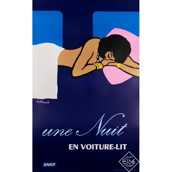 Vintage travel poster - Villemot - 1973 - SNCF - Une Nuit En Voiture-Lit - 39,2 by 24,4 inches