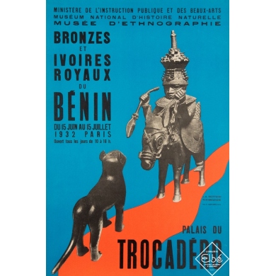 Vintage exhibition poster - 1932 - Bronzes et Ivoires Royaux du Bénin - 23,6 by 15,8 inches