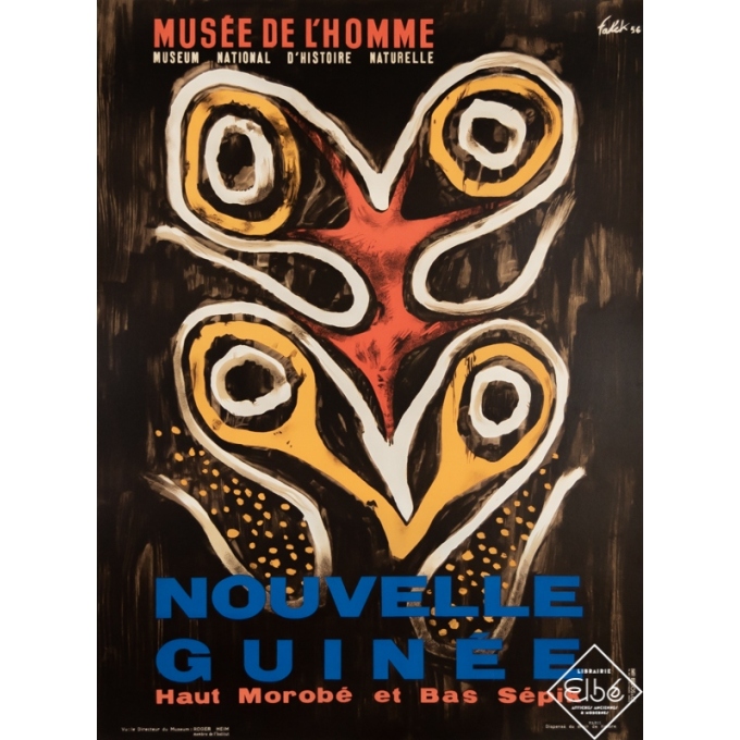 Affiche ancienne d'exposition - Falck - 1956 - Musée de l'Homme - Nouvelle Guinée - 77,5 par 58 cm