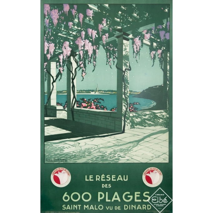 Affiche ancienne de voyage - Geo Dorival - 1912 - Le Réseau des 600 Plages Saint Malo vu de Dinard - 100 par 62 cm