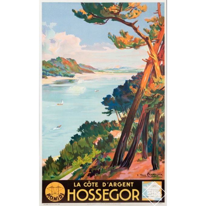 Affiche ancienne de voyage - E. Paul Champseix - 1937 - La Côte d'Argent Hossegor - 100 par 62 cm