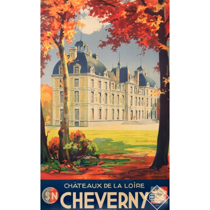 Affiche ancienne de voyage - E. Paul Champseix - Circa 1936 - Château de la Loire Cheverny - 100 par 62 cm