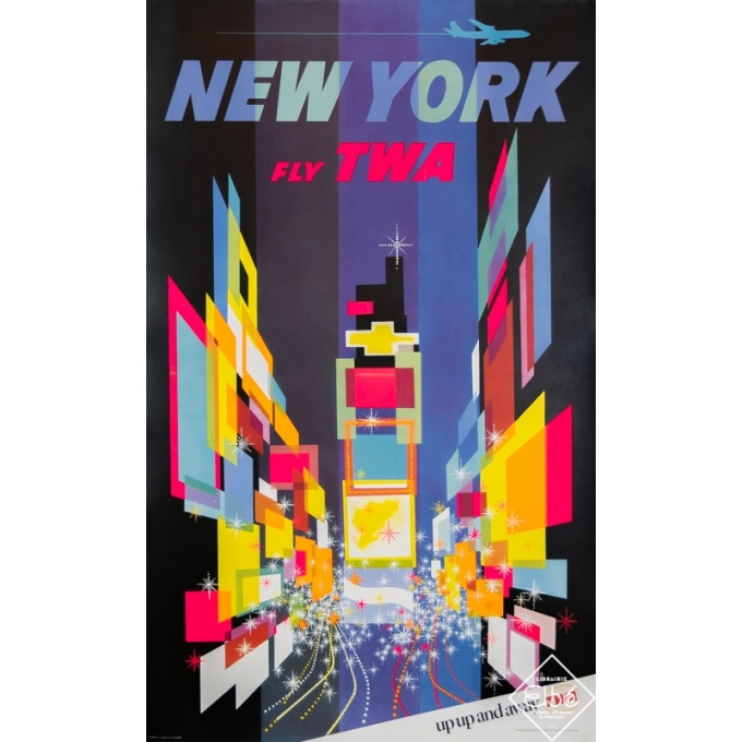 Affiche ancienne de voyage - Circa 1970 - New York - Fly TWA - 101 par 64 cm