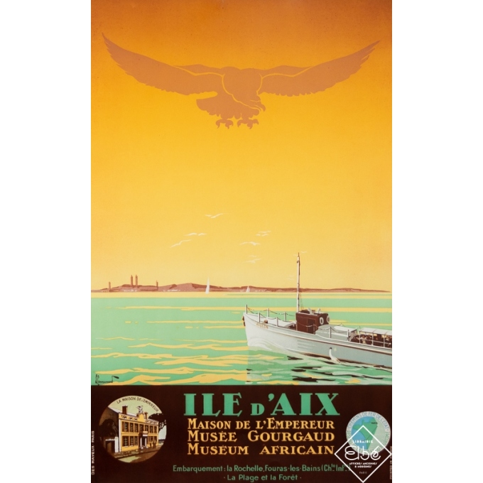 Affiche ancienne de voyage - Pierre Commarmond - Circa 1930 - Ile d'Aix - 100,5 par 63 cm