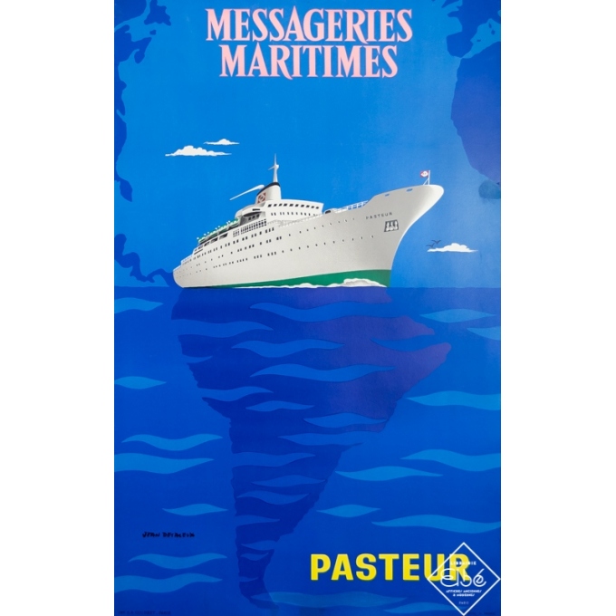 Affiche ancienne de voyage - Jean Deslleux  - Circa 1950 - Messagerie Maritime - Le Pasteur  - 100 par 63 cm