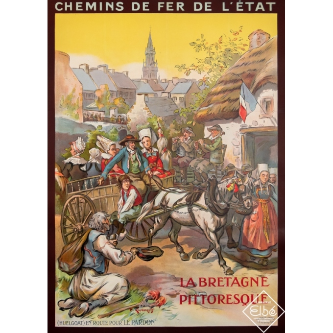 Affiche ancienne de voyage - P. Kaufmann - Circa 1920 - La Bretagne Pittoresque - Chemins de Fer de l'Etat - 105 par 76 cm