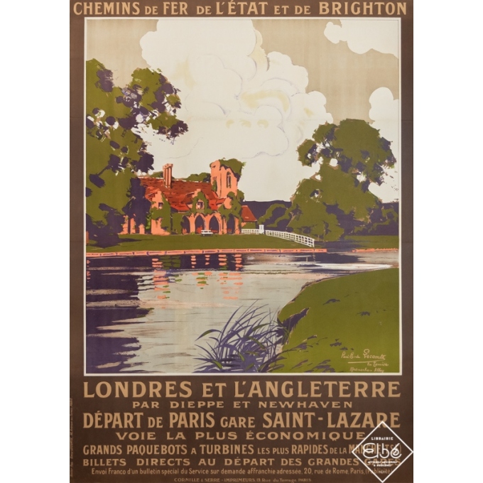 Affiche ancienne de voyage - Paul Emile Lecomte - Circa 1920 - Londres et l'Angleterre - La Tamise - 105 par 75 cm