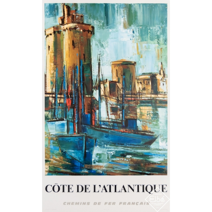 Affiche ancienne de voyage - Larieu - 1966 - Côte de l'Atlantique - La Rochelle  - 99 par 62 cm