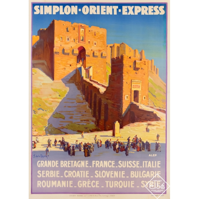 Affiche ancienne de voyage - Joseph de la Nézière - 1927 - Simplon Orient Express - Alep - 107 par 77 cm