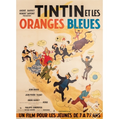 Original vintage movie poster - Hergé - 1964 - Tintin et les Oranges Bleues - 63 by 47,2 inches