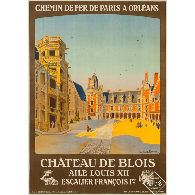 Affiche ancienne de voyage - Constant Duval  - 1920- Château de Blois - 105.5 par 73.5 cm