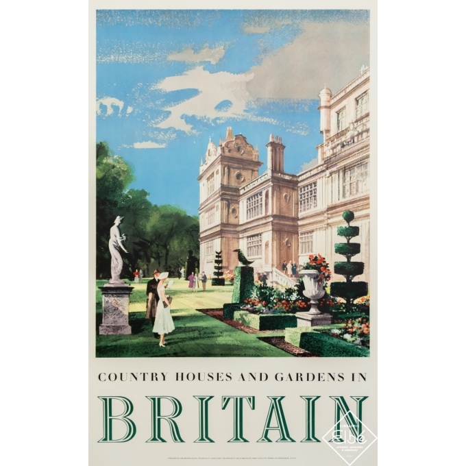 Affiche ancienne de voyage - Rowland Hilder - Circa 1950 - Country Houses and Garden in Britain - 102 par 64 cm