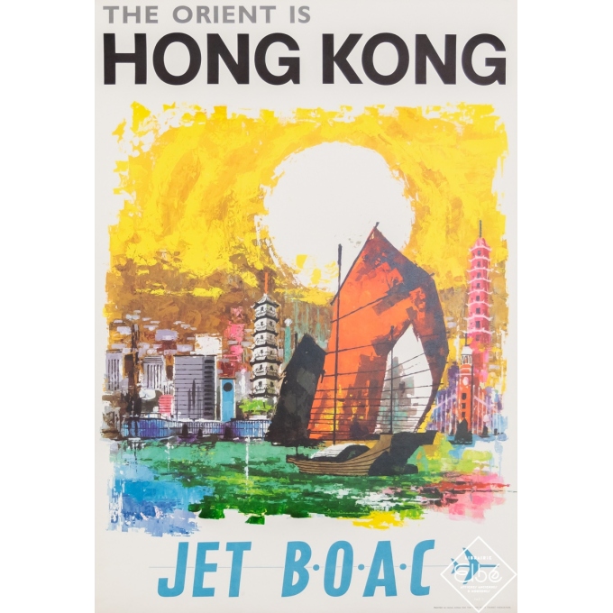 Vintage travel poster - Circa 1960 - The Orient is Hong Kong - Jet BOAC - 33,9 by 23,4 inches