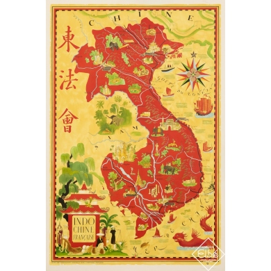 Vintage travel poster by Lucien Boucher 1946 - Indochine...