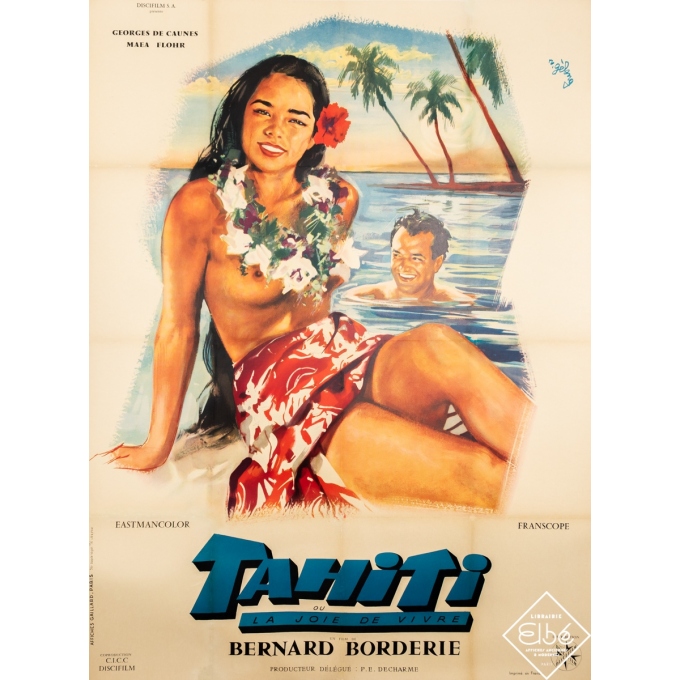 Original vintage movie poster - R. Gelong - 1957 - Tahiti ou la Joie de Vivre - 63 by 47,2 inches