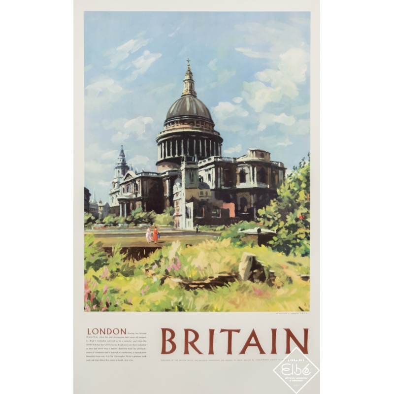Affiche ancienne de voyage - Donald C. Towner - Circa 1950 - Britain - London - 101,5 par 64 cm