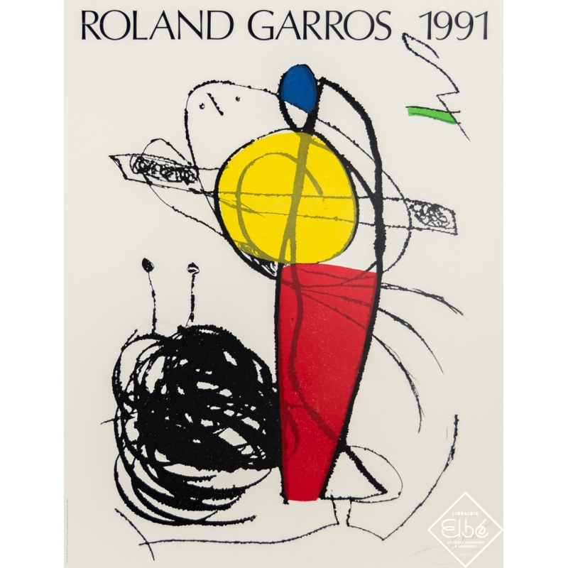 Affiche ancienne de publicité - Joan Miro - 1991 - Roland Garros 1991 - 74,7 par 57 cm