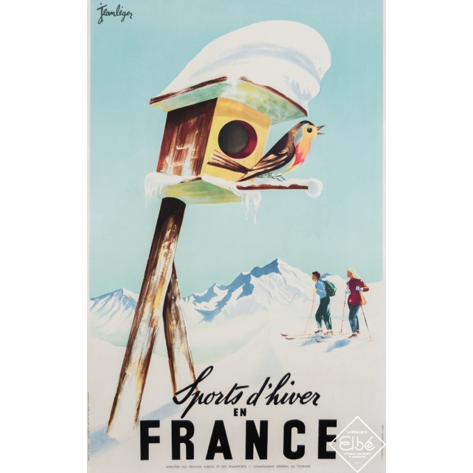 Vintage travel poster - Jean Léger - Circa 1950 - Sports d'Hiver en France - 39,2 by 25 inches
