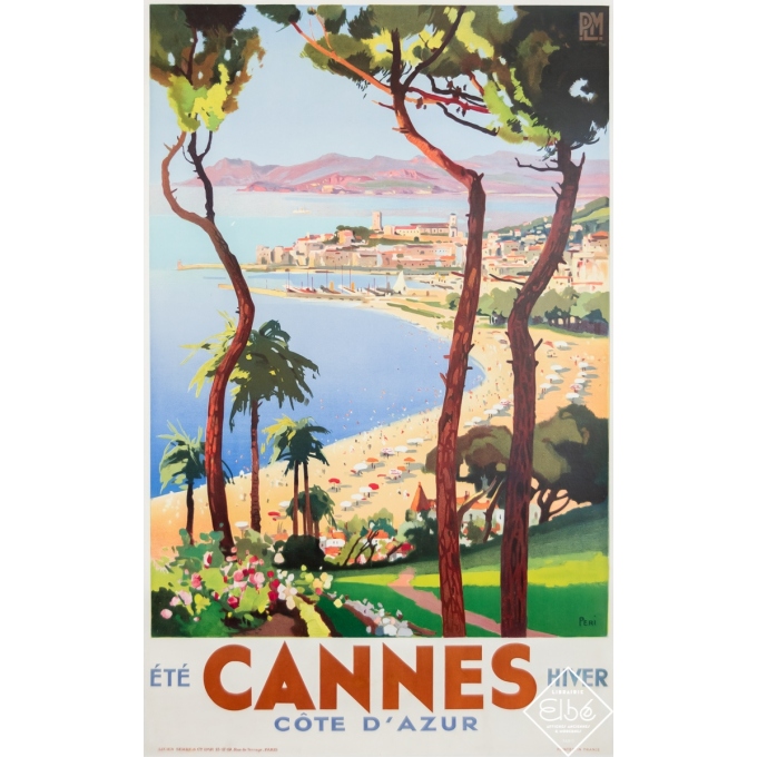 Affiche ancienne de voyage - Lucien Peri - Circa 1930 - Cannes - Côte d'Azur - 100 par 62 cm