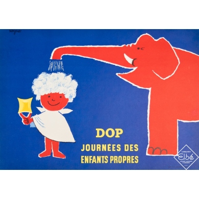 Affiche ancienne de publicité - Savignac - Circa 1953 - DOP Journée des Enfants Propres - 28 par 39,5 cm