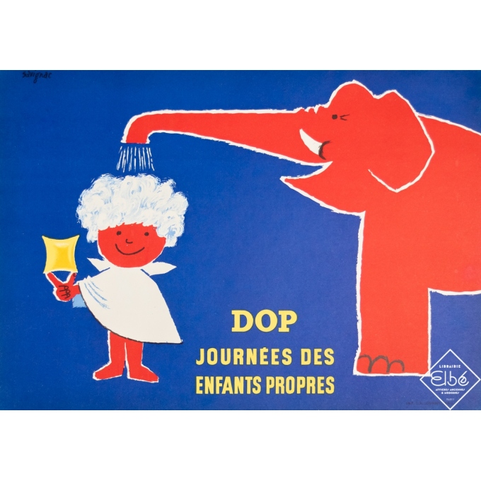 Affiche ancienne de publicité - Savignac - Circa 1953 - DOP Journée des Enfants Propres - 28 par 39,5 cm