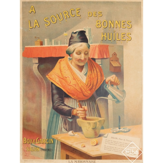 Affiche ancienne de publicité - A. Gard - Circa 1920 - A la Source des Bonnes Huiles - Boy & Garcin - 34,6 par 26 cm