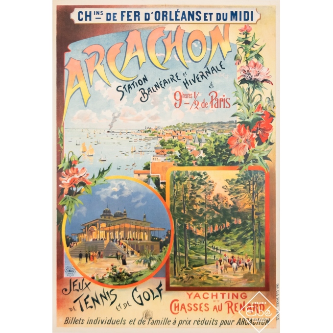 Vintage travel poster - E. Bourgeois - 1900 - Arcachon - Chemins de Fer d'Orléans et du Midi - 39 by 27,2 inches