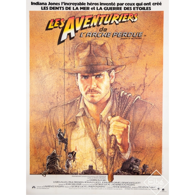 Affiche ancienne de cinéma - Amsel - 1981 - Indiana Jones - Les Aventuriers de l'Arche Perdue - 160 par 120 cm